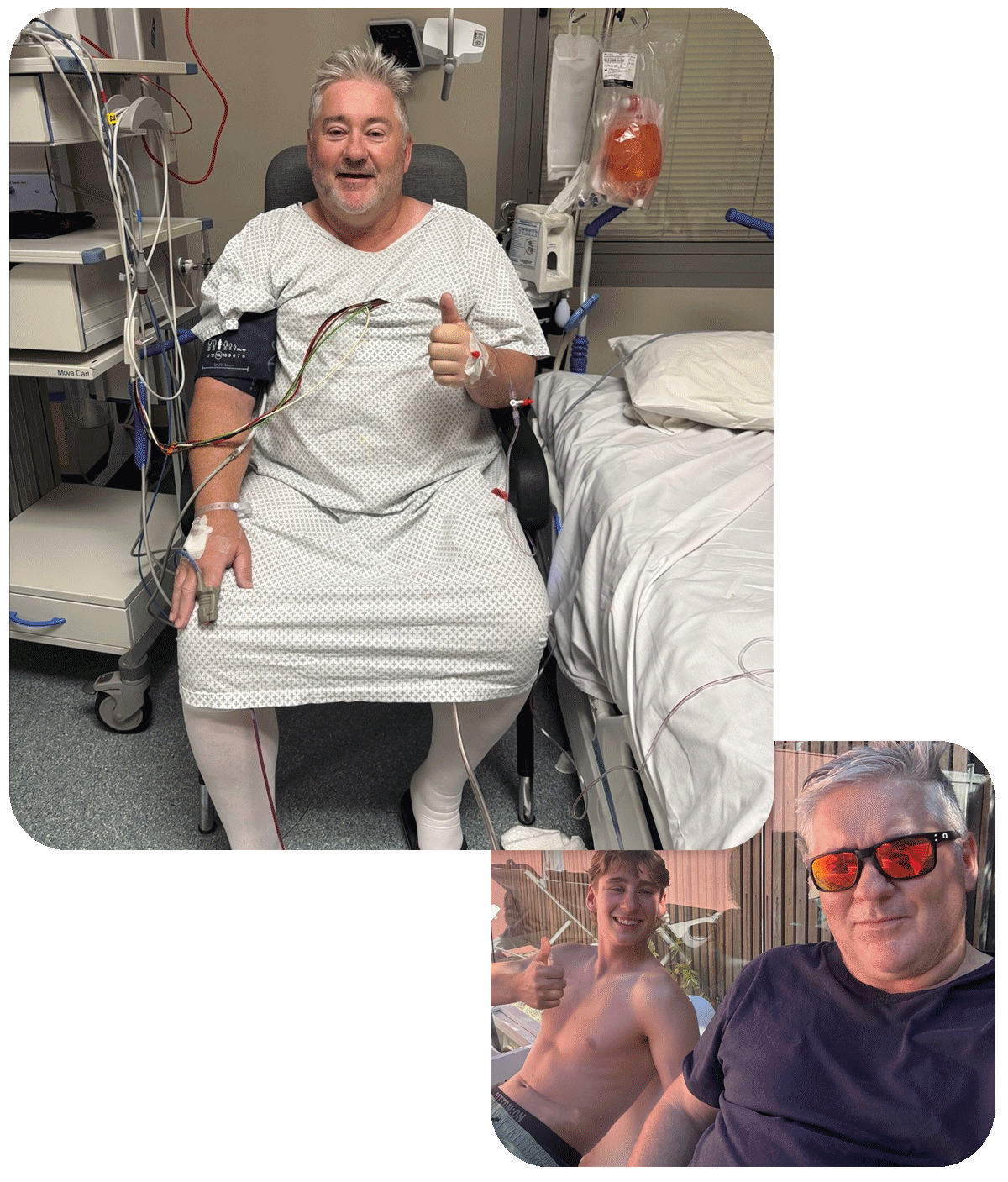 Bruce Stewart giving a thumbs up after his prostate cancer treatment